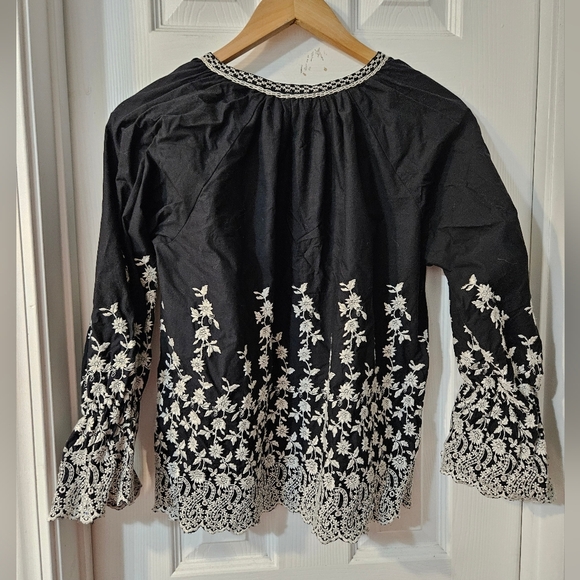 ULLA JOHNSON Sonya Blouse Black Boho Tassel Embroidered Ruffled Poplin Top - Picture 7 of 9